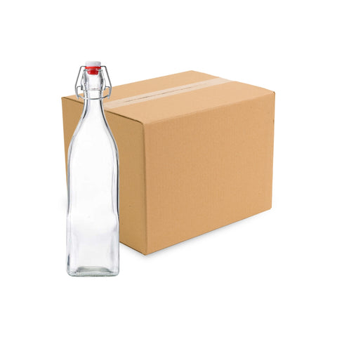 Pack de 12 Botellas de Vidrio Transparentes Con Tapa 1 Litro