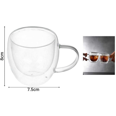 Taza de Vidrio Doble Pared con Asa 150 ml