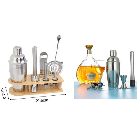 Set Coctelera 550ml con Base de Madera y Accesorios