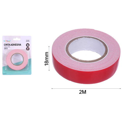Cinta Doble Cara EVA 1.8cm x 2m con Adhesivo Blanco y Película Roja