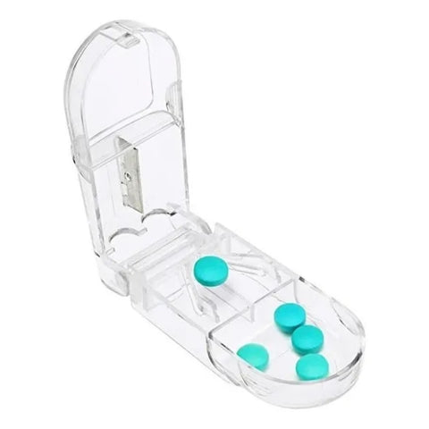 Cortador de Pastillas Transparente con Compartimiento y Hoja Segura
