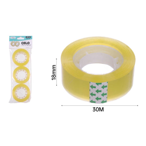 Pack x3 Cintas Adhesivas Amarillas 1.8cm x 30m – Bolsa Individual