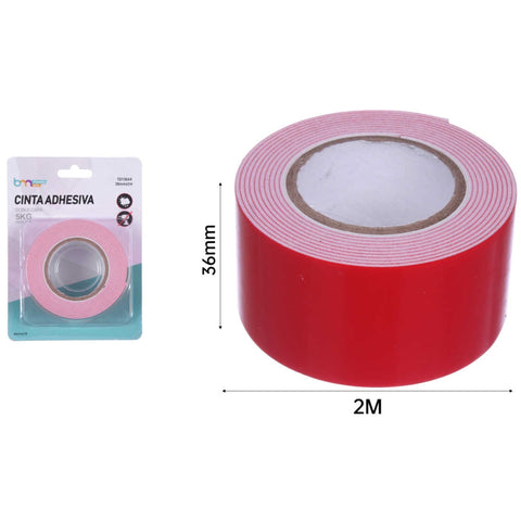 Cinta Doble Cara EVA 3.6cm x 2m con Adhesivo Blanco y Película Roja
