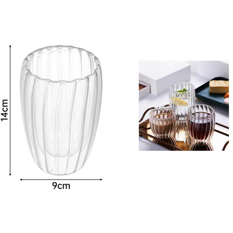 Vaso de Vidrio Doble Pared 450 ml - Diseño Rayado