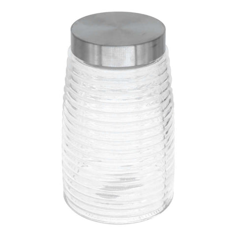 Frasco Hermético de Vidrio 1590 ml con Diseño Estriado y Tapa Metálica