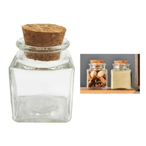 Frasco de Vidrio 50ml Cuadrado con Tapa de Corcho