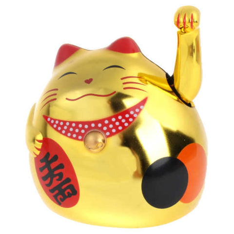 Gato de la Fortuna Feng Shui Suerte A Pilas – 3 Pulgadas, Color Plata o Dorado Dinero Neki Maneko