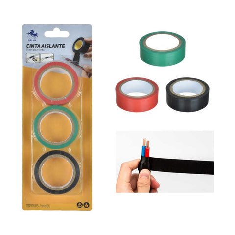 Pack x3 Cintas Eléctricas 1.9cm x 6m – Negro, Verde y Rojo