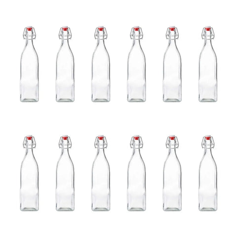 Pack de 12 Botellas de Vidrio Transparentes Con Tapa 1 Litro
