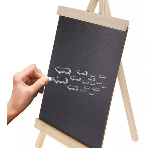 Pizarra Negra a Tiza 30x60 cm con Atril de Madera - Ideal para Mensajes y Exposiciones