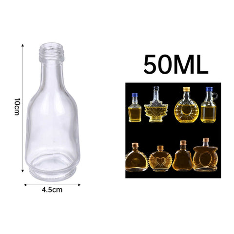 Mini Botella de Vidrio 50ml Cuerpo Ancho con Tapa Metálica Color Variado