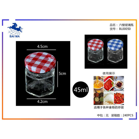 Pack de 60 Frascos De Vidrio Hexagonal Conservero Con Tapa 45ml Color Tapa Variado