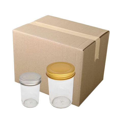 Embalaje de 105 Frascos de Vidrio Conserveros 250 ml con Tapa Metálica de Color Variado