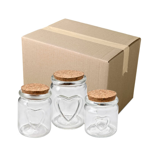 Embalaje de 120 Frascos de Vidrio Pudding 150 ml con Doble Corazón y Tapa de Corcho