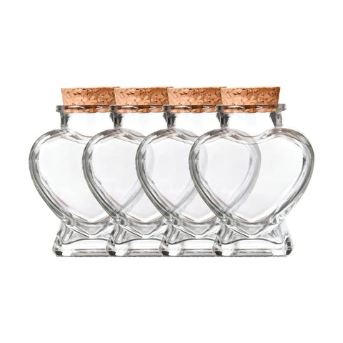 Pack de 24 Frascos de Vidrio con Forma de Corazón Con Corcho 80 ml