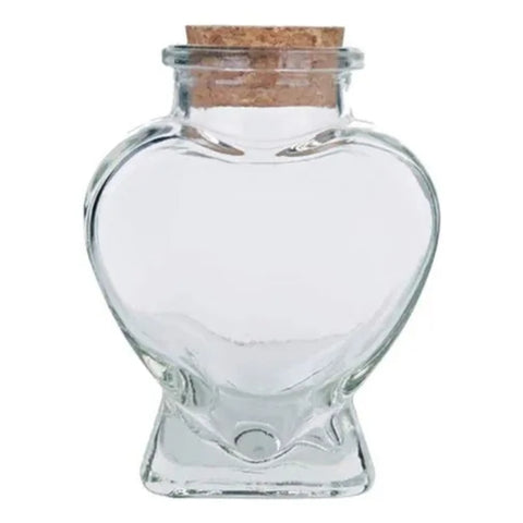 Pack 12 Botella Decorativa Corazon Vidrio Tapa Corcho 150ml Color Transparente