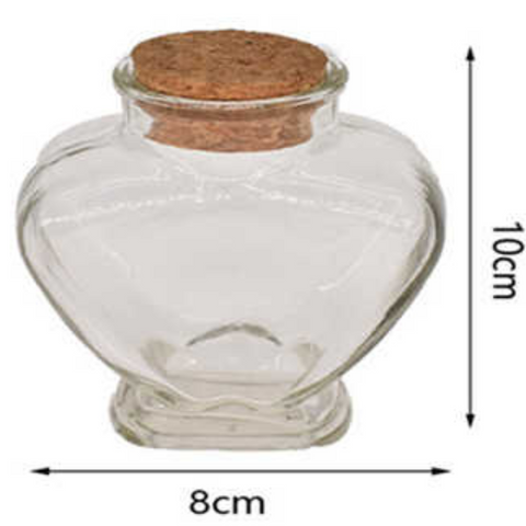 Pack 12 Botella Decorativa Corazon Vidrio Tapa Corcho 150ml Color Transparente