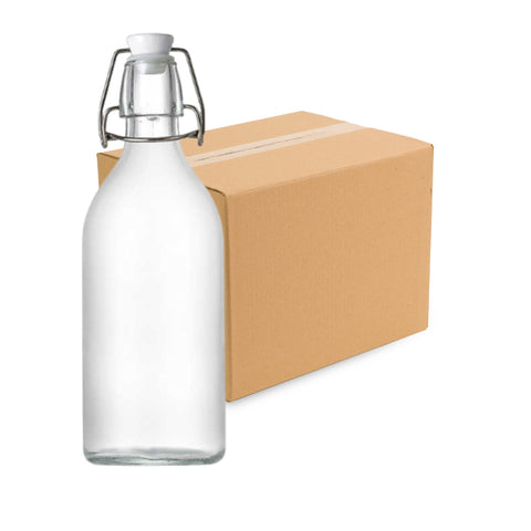 Pack de 12 Botellas de Vidrio Redondas con Tapa 1000ml