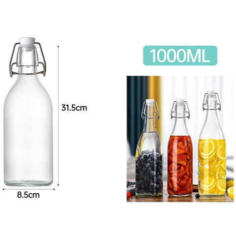 Pack de 12 Botellas de Vidrio Redondas con Tapa 1000ml
