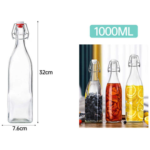 Pack de 12 Botellas de Vidrio Transparentes Con Tapa 1 Litro