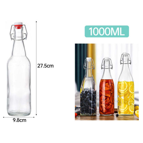 Embalaje de 22 Botellas de Vidrio 1 Litro con Cierre Plástico Hermético y Acero Inoxidable