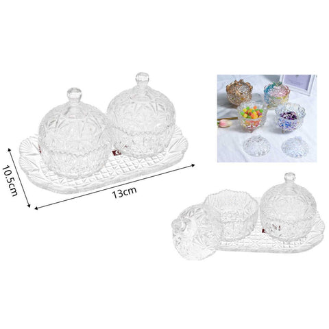 Set de Azucareros Doble con Plato - Vidrio Transparente