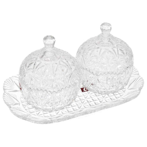 Set de Azucareros Doble con Plato - Vidrio Transparente