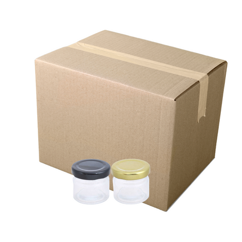 Caja de 192 Frascos de Vidrio 25 ml con Tapa de Color Variado