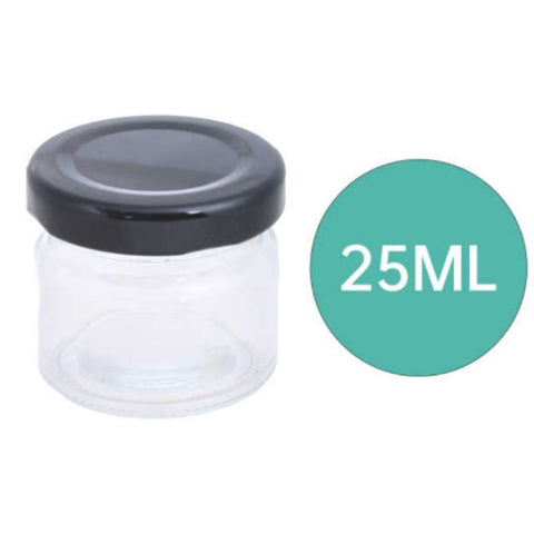 Caja de 192 Frascos de Vidrio 25 ml con Tapa de Color Variado