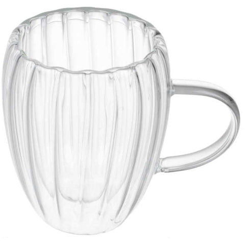 Vaso de Vidrio Doble Pared con Asa 350 ml - Diseño Rayado