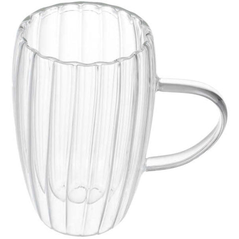 Vaso de Vidrio Doble Pared 450 ml con Asa - Diseño Rayado