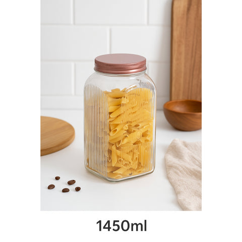 Frasco de Vidrio Estriado con Tapa Metálica Hermética – 1450ml