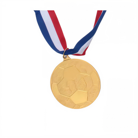 Medalla de Fútbol Dorada 6.5cm con Cinta Tricolor para Premiación