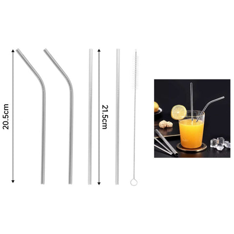 Set 4 Bombillas Metálicas Reutilizables Con Cepillo Para Limpiar