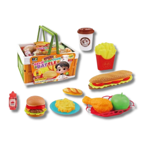 Set de Comida Rápida de Juguete con Canasta – Hamburguesa, Papas, Bebida y Más