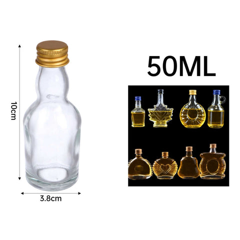 Mini Botella de Vidrio 50ml Cuello Ancho con Tapa Metálica