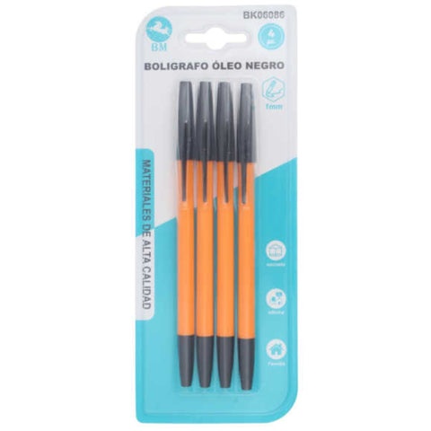 Set de 4 Bolígrafos de Tinta Negra - Perfectos para Escritura y Marcado