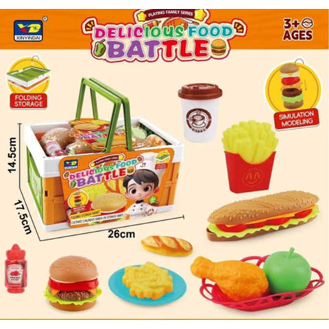 Set de Comida Rápida de Juguete con Canasta – Hamburguesa, Papas, Bebida y Más