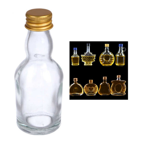 Mini Botella de Vidrio 50ml Cuello Ancho con Tapa Metálica