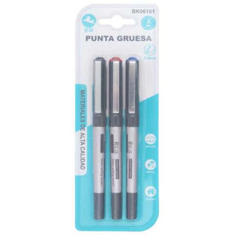 Set de 3 Bolígrafos de Gel 0.5 mm - Rojo, Azul y Negro