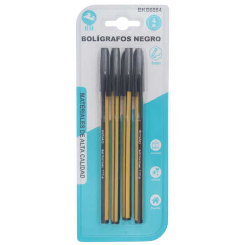 Set de 4 Bolígrafos de Tinta Negra - Escritura Suave y Precisa