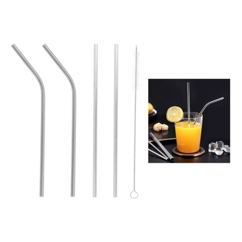 Set 4 Bombillas Metálicas Reutilizables Con Cepillo Para Limpiar
