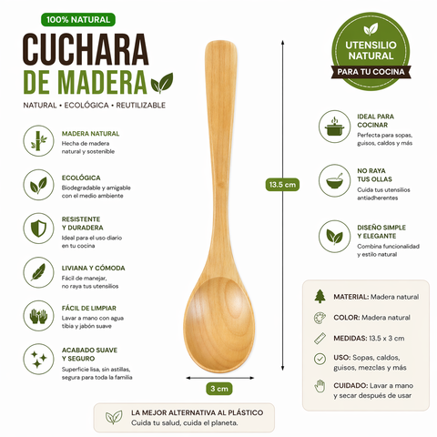 Pack 2 Cucharas de Madera Natural – Cocina Sana y Sin Rayar