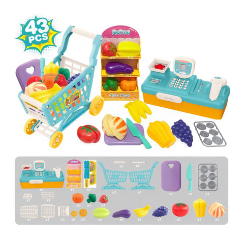 Set de Supermercado de Juguete con Caja Registradora – 43 Piezas