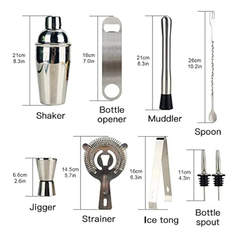 Set Coctelera 550ml con Base de Madera y Accesorios