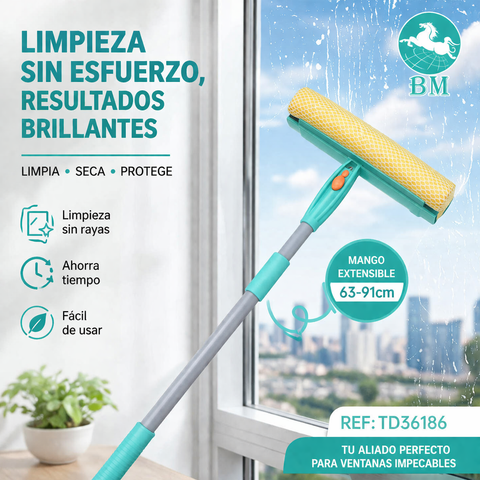 Limpiador de Ventanas Vidrio con Barra Metálica y Rotación de 180° - 63 a 91 cm