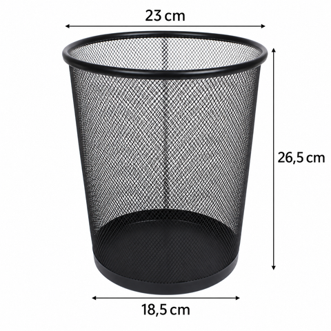 Papelero metálico negro pequeño de 23 por 26,5 cm