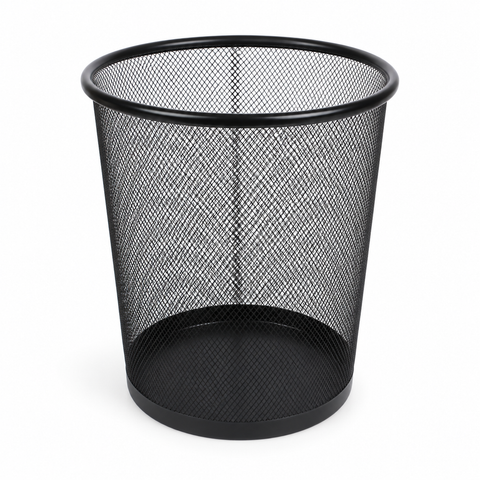 Papelero basurero metálico negro de malla mediano