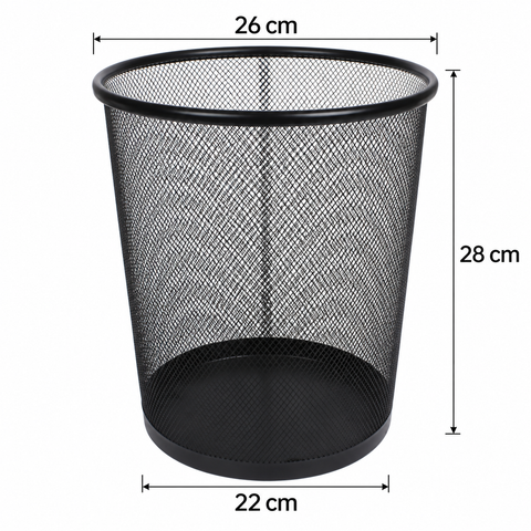 Papelero metálico negro mediano de 26 por 28 cm