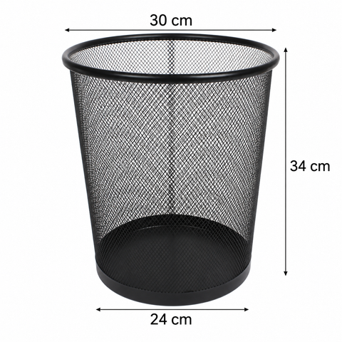 Papelero metálico negro grande de 30 por 34 cm